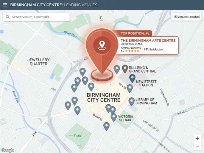 Google Maps Birmingham showing top local pack position achieved through SEO for law firms UK