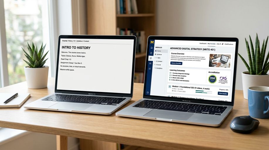 CPD course page content rebuild before and after for education SEO UK campaign