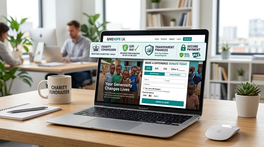 Charity donation page trust signals and Gift Aid optimisation for nonprofit SEO in the UK