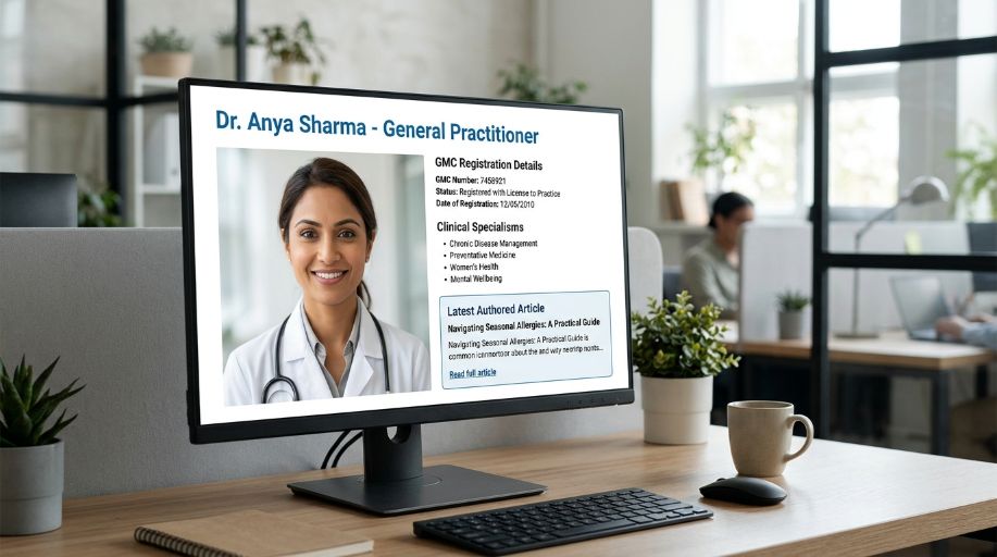 GMC registered doctor author profile for YMYL healthcare SEO E-E-A-T compliance