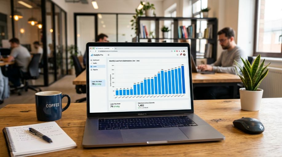 Lead form submission growth chart after WordPress redesign and Core Web Vitals fix