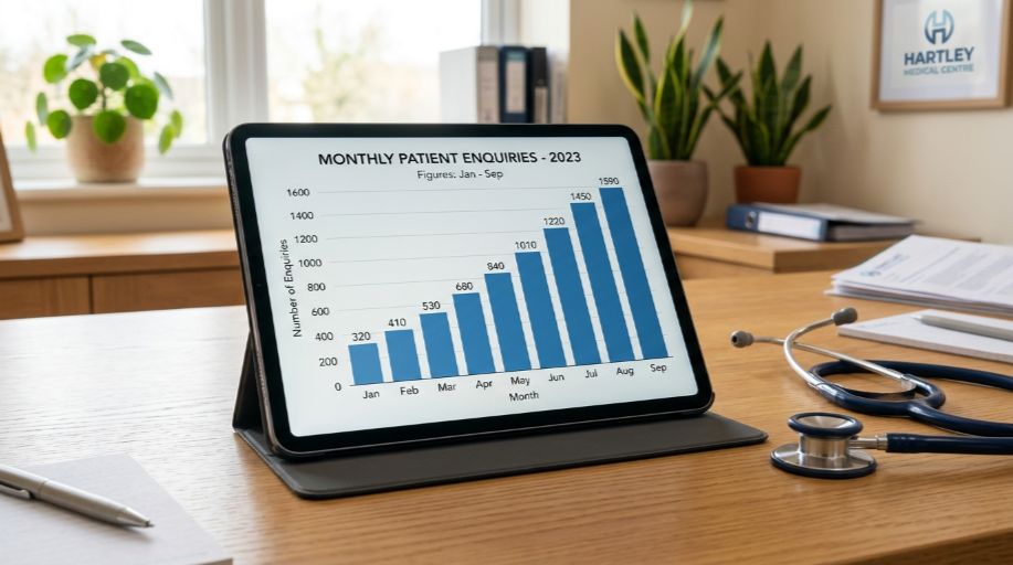 Private clinic patient enquiries growth chart after national SEO campaign