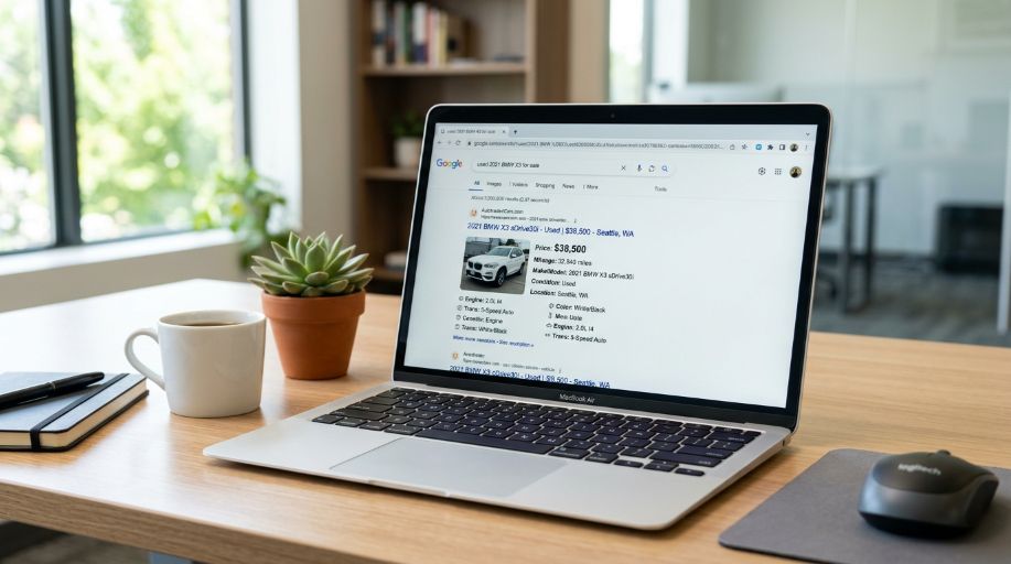 Vehicle listing schema rich result in Google search for UK car dealership SEO