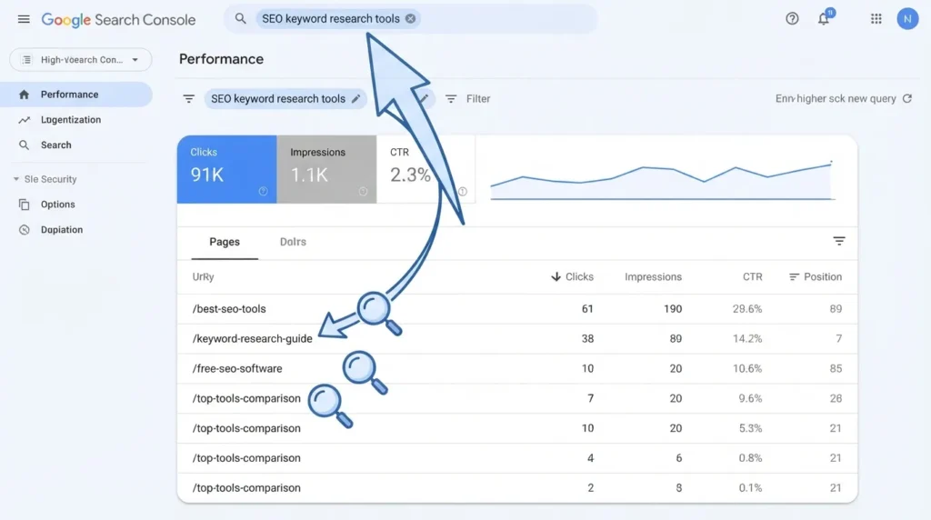 Checking keyword cannibalisation in the Google Search Console pages report